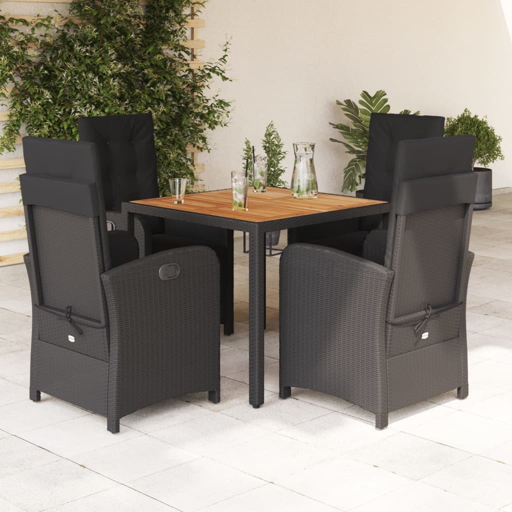 5-tlg. Garten-Essgruppe mit Kissen Schwarz Poly Rattan